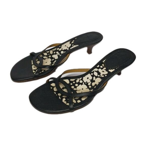 Lands' End Kitten Heels Open Straps Sandals Low Heel Slip-On Women 7B Black 2442 - Picture 1 of 10